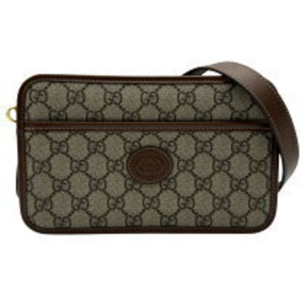 Gucci Interlocking GG Supreme Canvas Leather Shoulder Bag Beige Tan